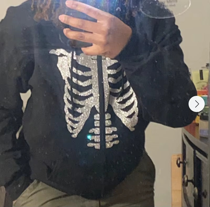 Y2K Rhinestone Cobweb Zip up Oversized Sweatshirt 2022 Autumn Goth Hoodie Men Women Grunge Hooded Jacket Streetwear Y2K Clothing