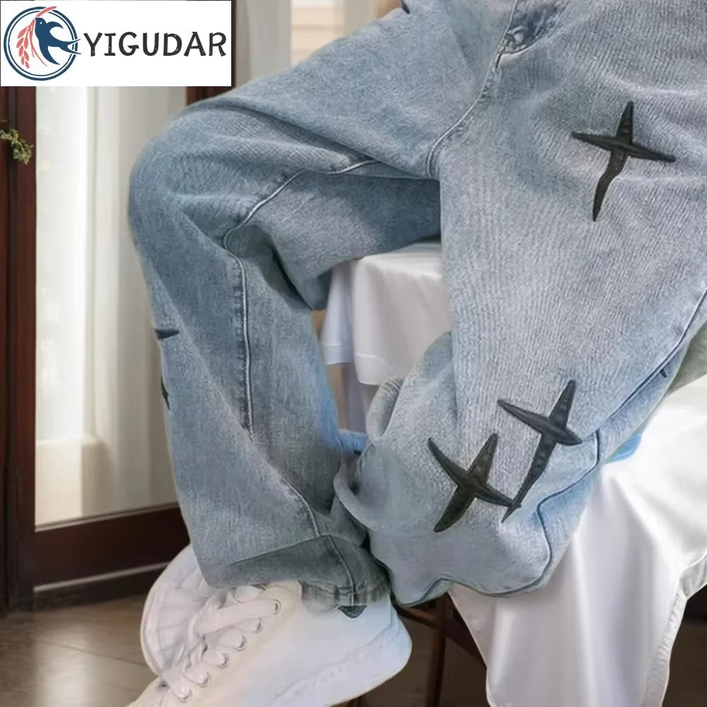 New Fashion Loose Wide Leg Pants Streetwear Baggy Men Jeans Spring Autumn Men Korean Straight Male Brand Clothing Streetwear