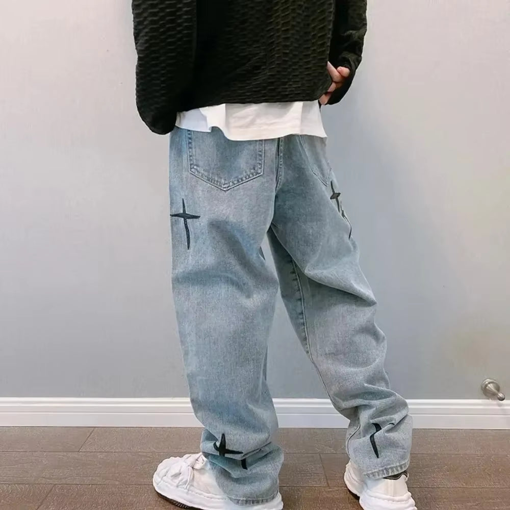 New Fashion Loose Wide Leg Pants Streetwear Baggy Men Jeans Spring Autumn Men Korean Straight Male Brand Clothing Streetwear