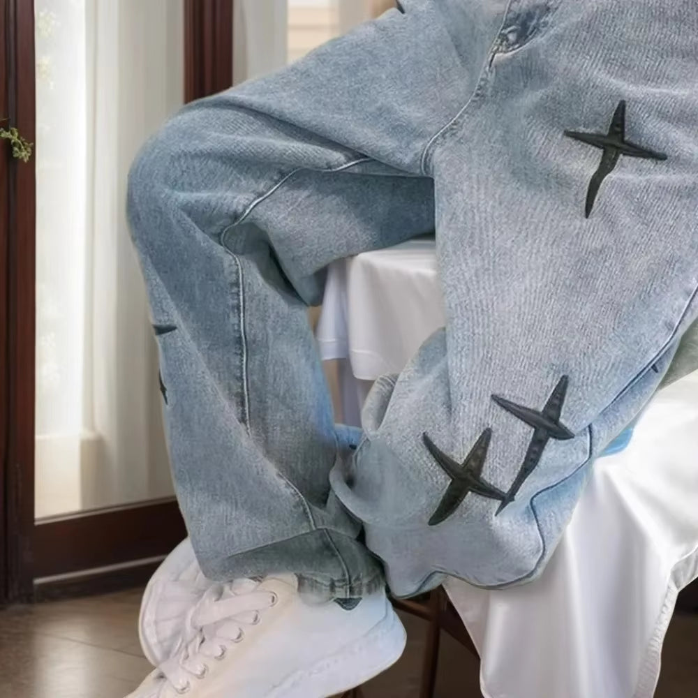 New Fashion Loose Wide Leg Pants Streetwear Baggy Men Jeans Spring Autumn Men Korean Straight Male Brand Clothing Streetwear