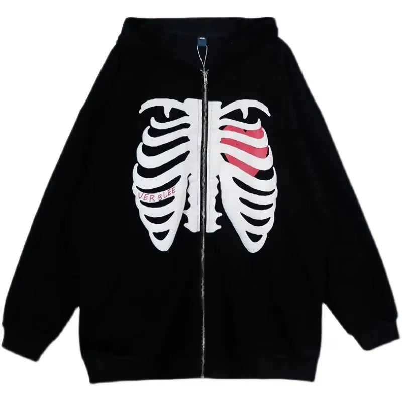 Y2K Rhinestone Cobweb Zip up Oversized Sweatshirt 2022 Autumn Goth Hoodie Men Women Grunge Hooded Jacket Streetwear Y2K Clothing