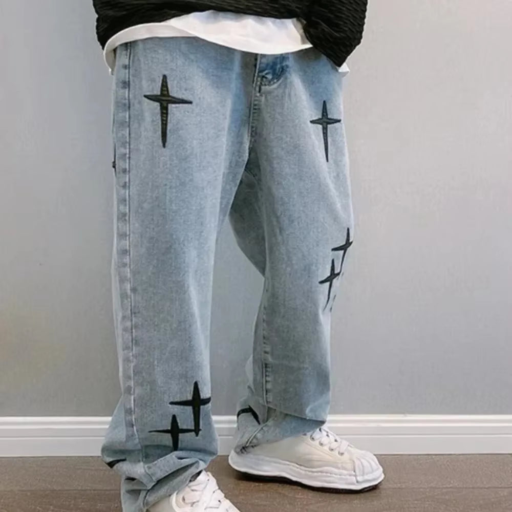 New Fashion Loose Wide Leg Pants Streetwear Baggy Men Jeans Spring Autumn Men Korean Straight Male Brand Clothing Streetwear