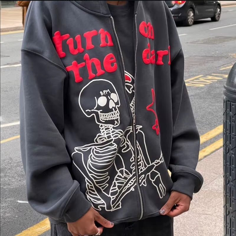 Y2K Rhinestone Cobweb Zip up Oversized Sweatshirt 2022 Autumn Goth Hoodie Men Women Grunge Hooded Jacket Streetwear Y2K Clothing