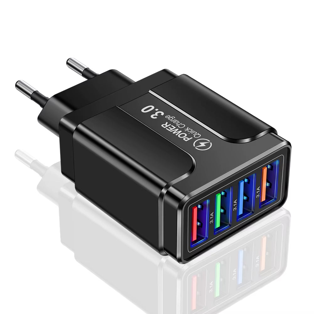 Fast 4 USB Charger Quick Charge 3.0 Fast USB Wall Charger Portable Mobile Charger QC 3.0 Adapter for Xiaomi Iphone X EU US Plug