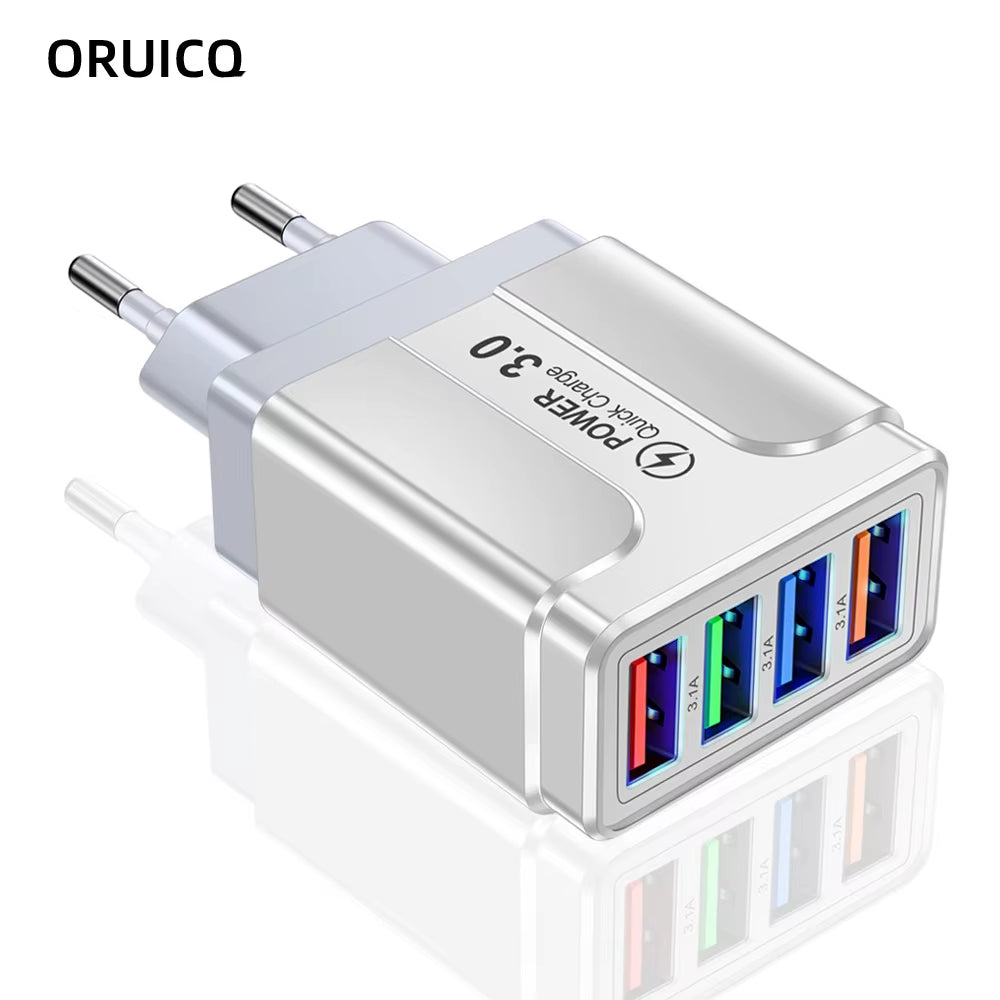Fast 4 USB Charger Quick Charge 3.0 Fast USB Wall Charger Portable Mobile Charger QC 3.0 Adapter for Xiaomi Iphone X EU US Plug